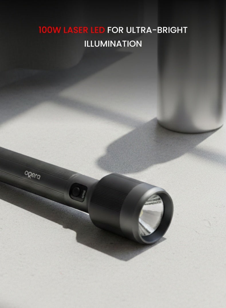 أوجيرا كشاف LED قابل لإعادة الشحن | إضاءة ليزر عالية القدرة 100 واط | سطوع 6000 لومن | مدى إضاءة طويل 6000 متر | شحن USB Type-C | مقاوم للماء IPX7 | خاصية الزوم ووضع SOS للطوارئ | ضمان سنتين | OG1019SL | أسود - Image 2